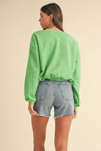 Mable Round Neck Letter Embroidery Crop Sweatshirt - Delanoir