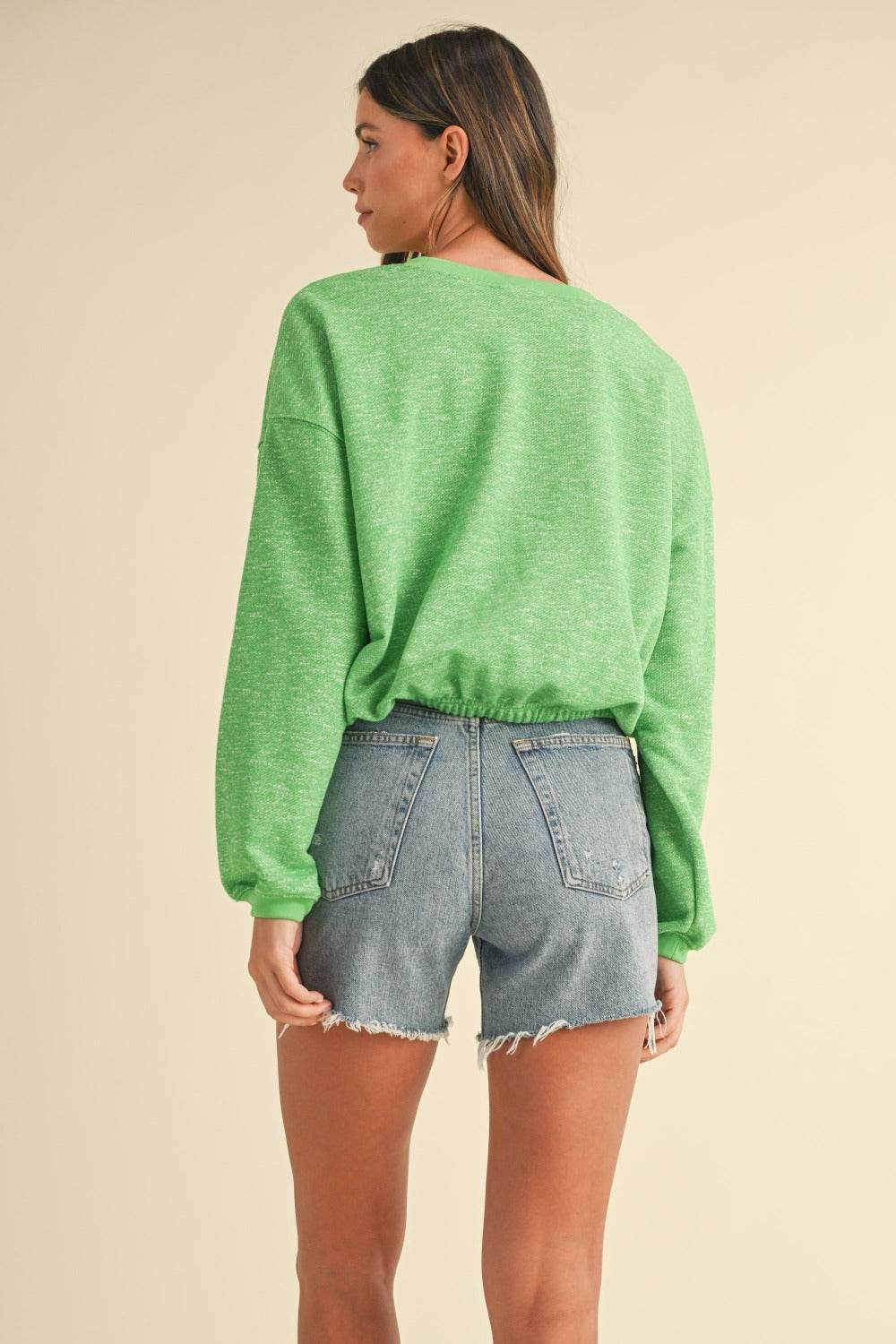 Mable Round Neck Letter Embroidery Crop Sweatshirt - Delanoir