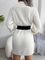 Decorative Button Turtleneck Sweater Dress - Delanoir