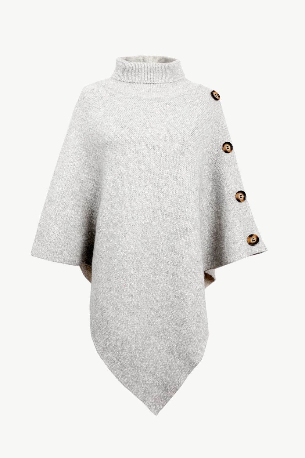 Turtleneck Buttoned Poncho - Delanoir