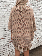 Fringe Open Front Half Sleeve Poncho - Delanoir
