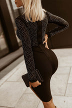 Rhinestone Mock Neck Long Sleeve Dress - Delanoir