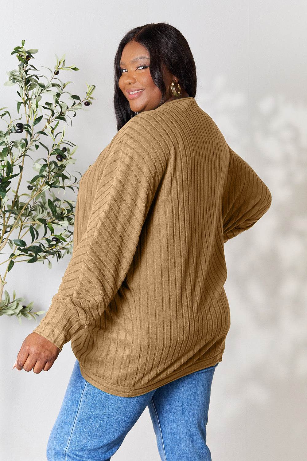Basic Bae Full Size Ribbed Cocoon Cardigan - Delanoir