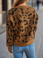 Leopard V-Neck Button Up Cardigan - Delanoir