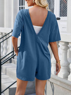 Lovelet Backless Round Neck Half Sleeve Romper - Delanoir