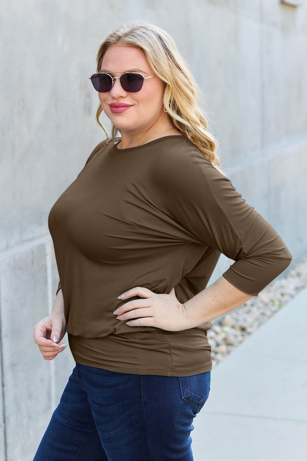 Basic Bae Full Size Round Neck Batwing Sleeve Top - Delanoir