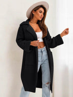 Pocketed Collared Neck Dropped Shoulder Cardigan - Delanoir