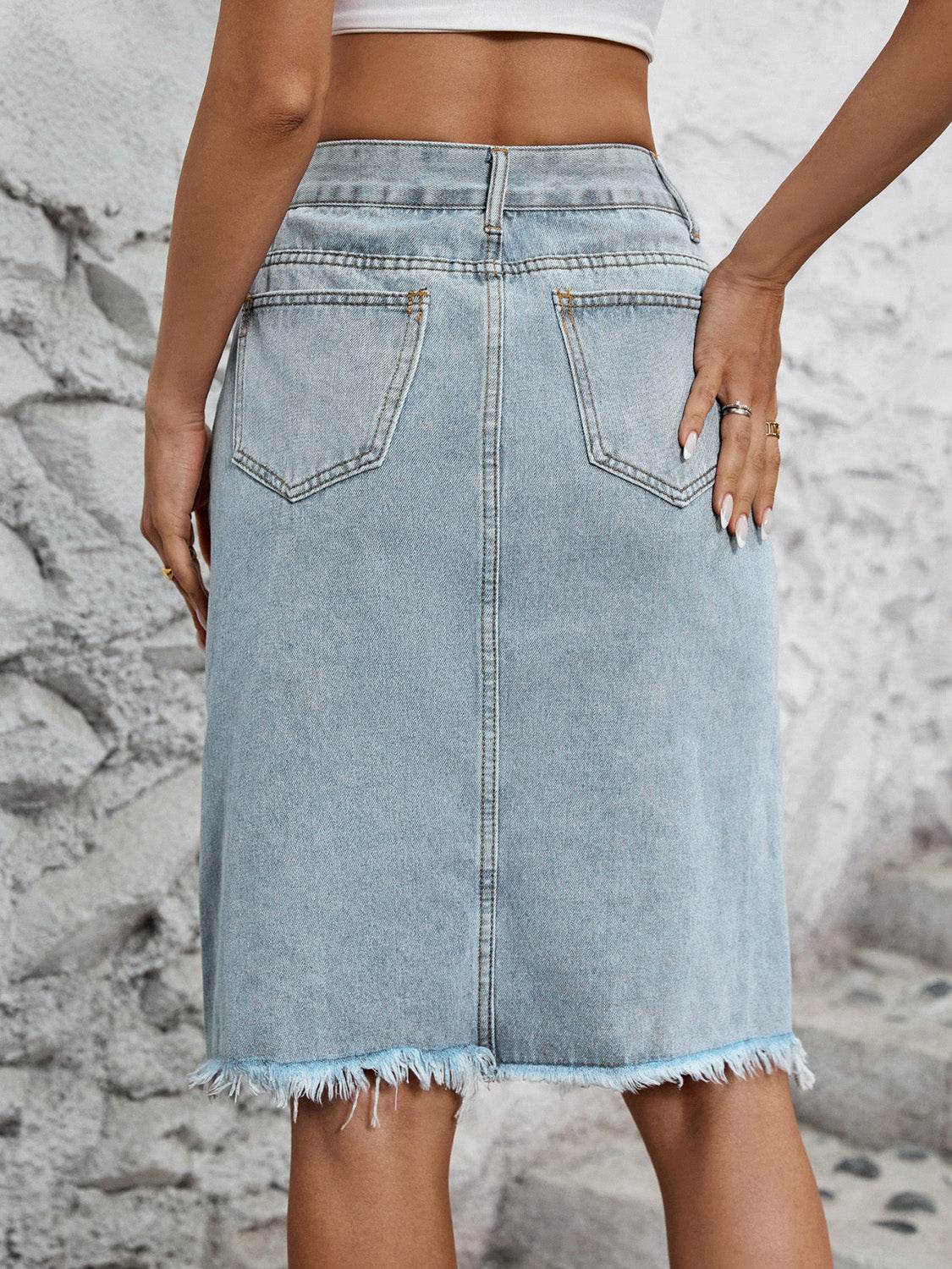 Raw Hem Slit Denim Skirt - Delanoir