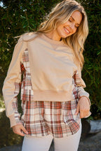And The Why Full Size Double Layered Plaid Contrast Sweatshirt - Delanoir
