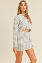 MABLE Houndstooth Cropped Knit Cardigan and Mini Skirt Set - Delanoir