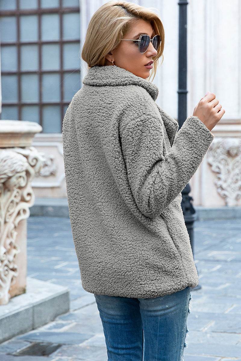 Ivy Lane Full Size Lapel Collar Sherpa Coat - Delanoir