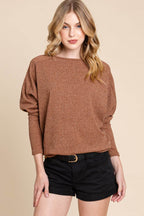 BOMBOM Drop Shoulder Long Sleeve Knit Top - Delanoir