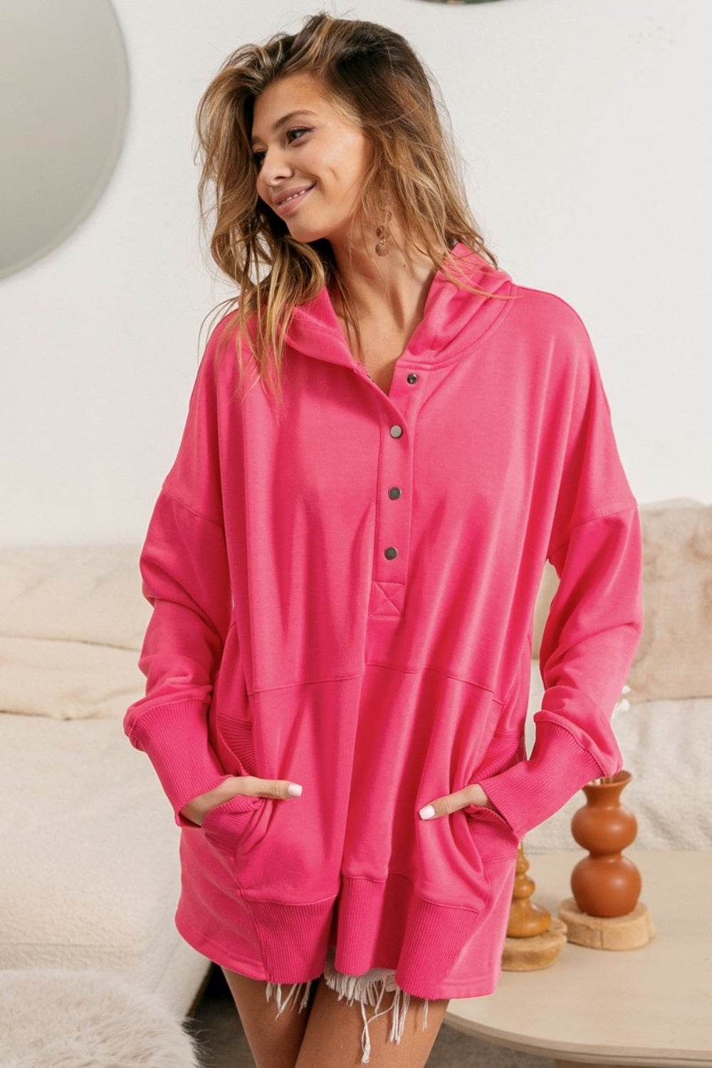 BiBi Half Snap Thumbhole Long Sleeve Hoodie - Delanoir