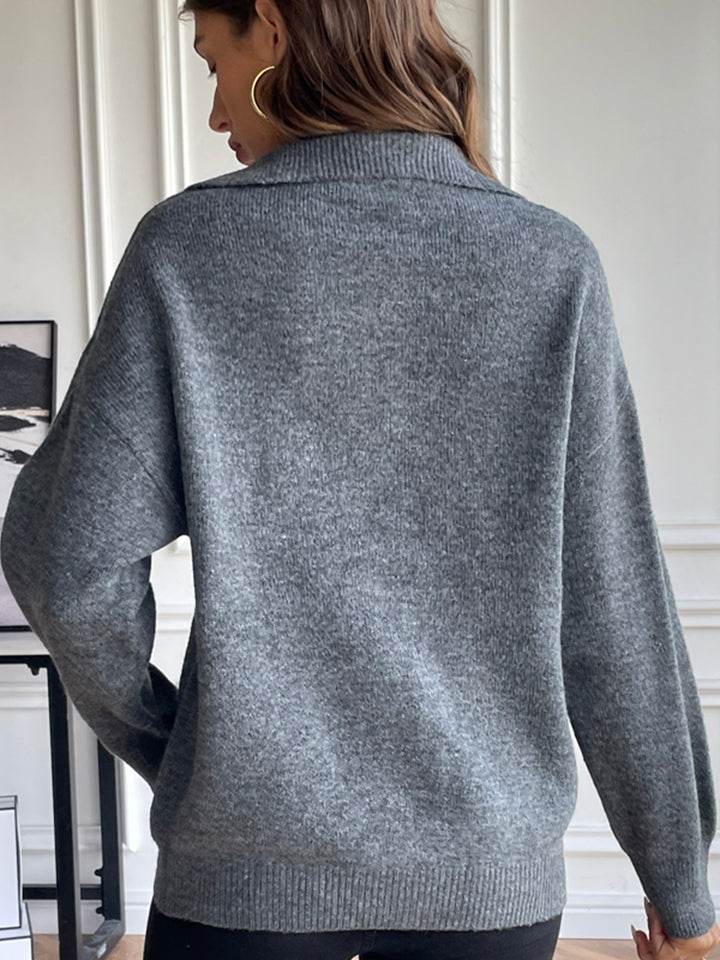 Half Zip Dropped Shoulder Sweater - Delanoir
