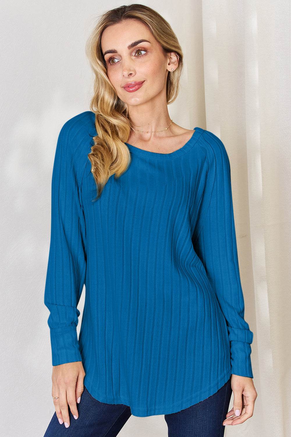 Basic Bae Full Size Ribbed Round Neck Slit T-Shirt - Delanoir