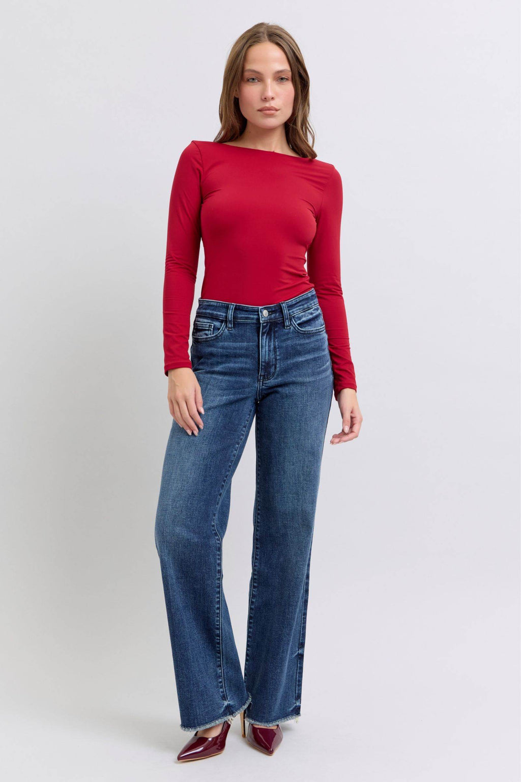 Judy Blue Full Size Raw Hem Mid Rise Jeans - Delanoir