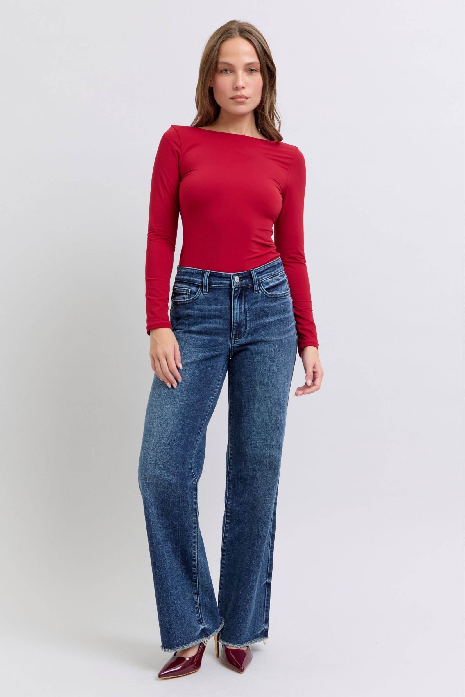 Judy Blue Full Size Raw Hem Mid Rise Jeans - Delanoir