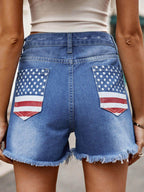Raw Hem Denim Shorts with Pockets - Delanoir