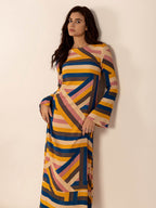 Contrast Round Neck Flare Sleeve Midi Dress - Delanoir