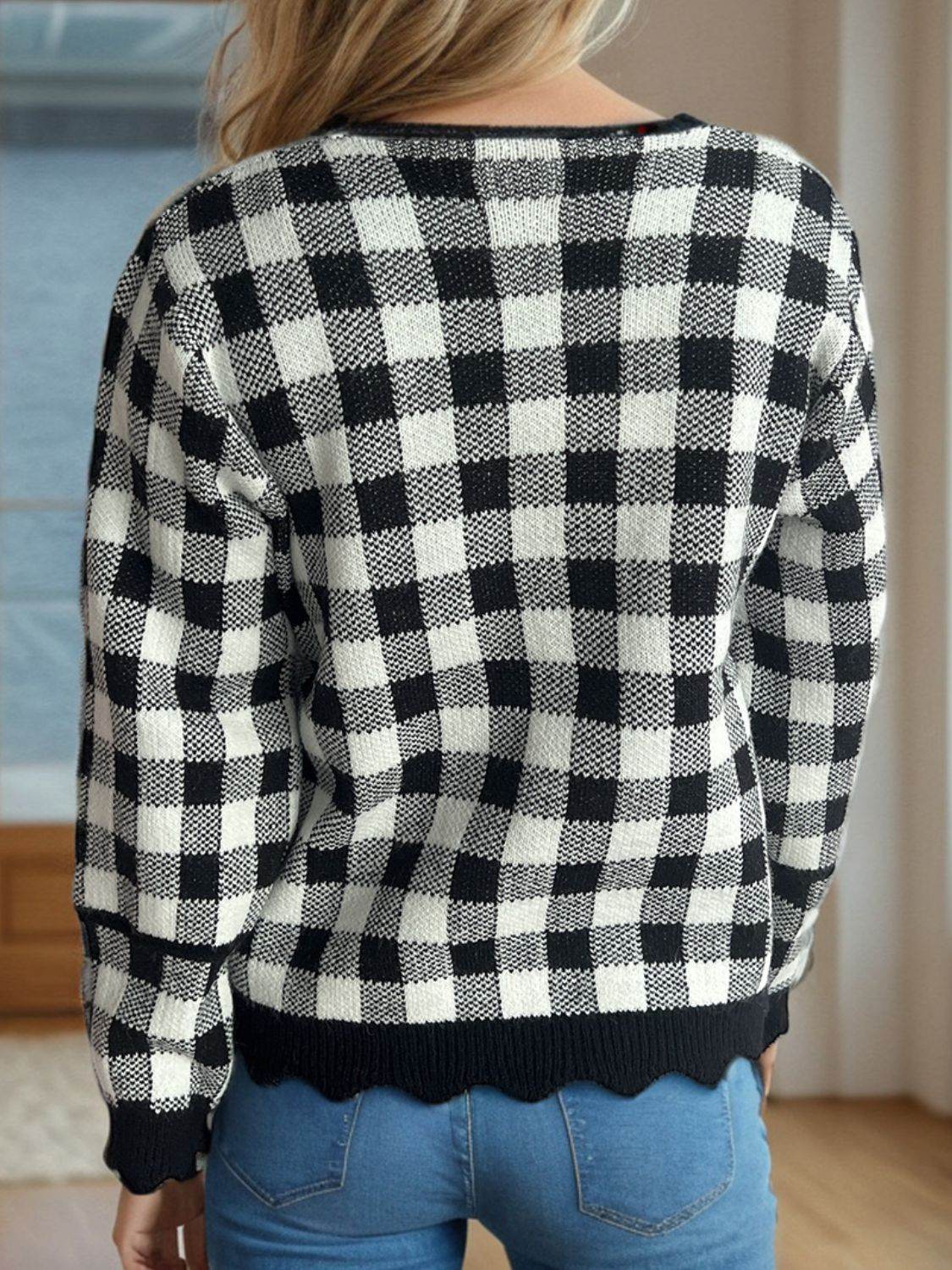 Plaid V-Neck Button Up Cardigan - Delanoir