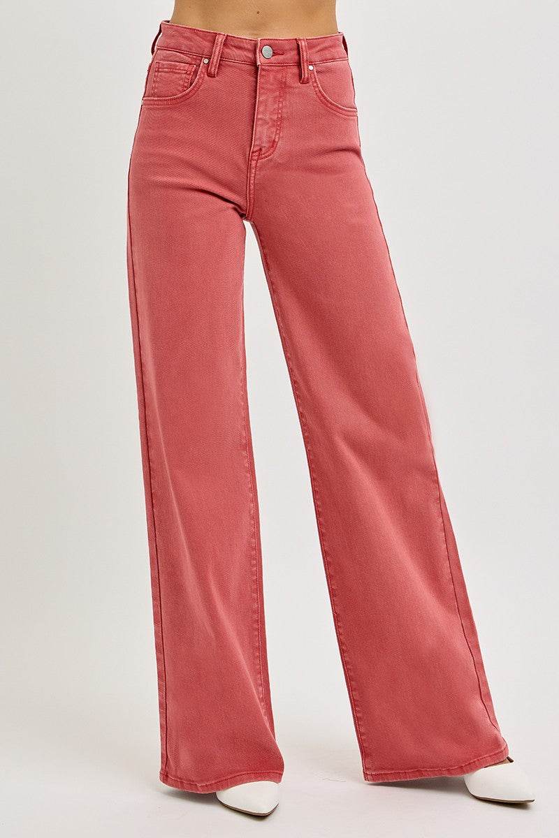 RISEN Full Size High Rise Tummy Control Wide Leg Jeans - Delanoir