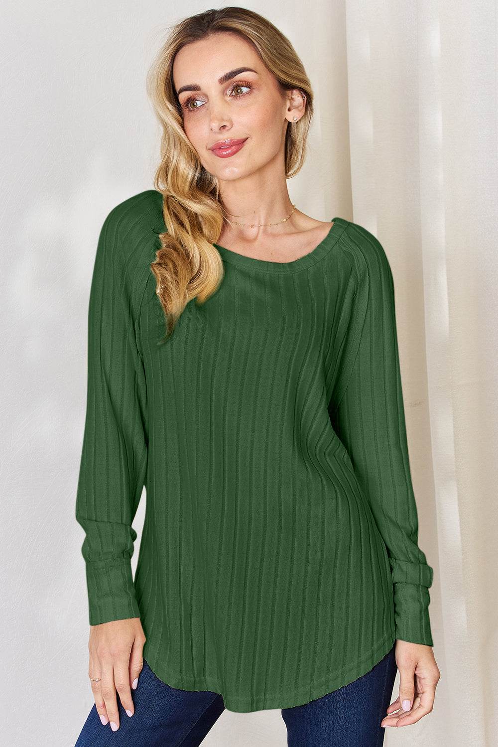 Basic Bae Full Size Ribbed Round Neck Slit T-Shirt - Delanoir