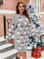 Round Neck Dropped Shoulder Sweater Dress - Delanoir