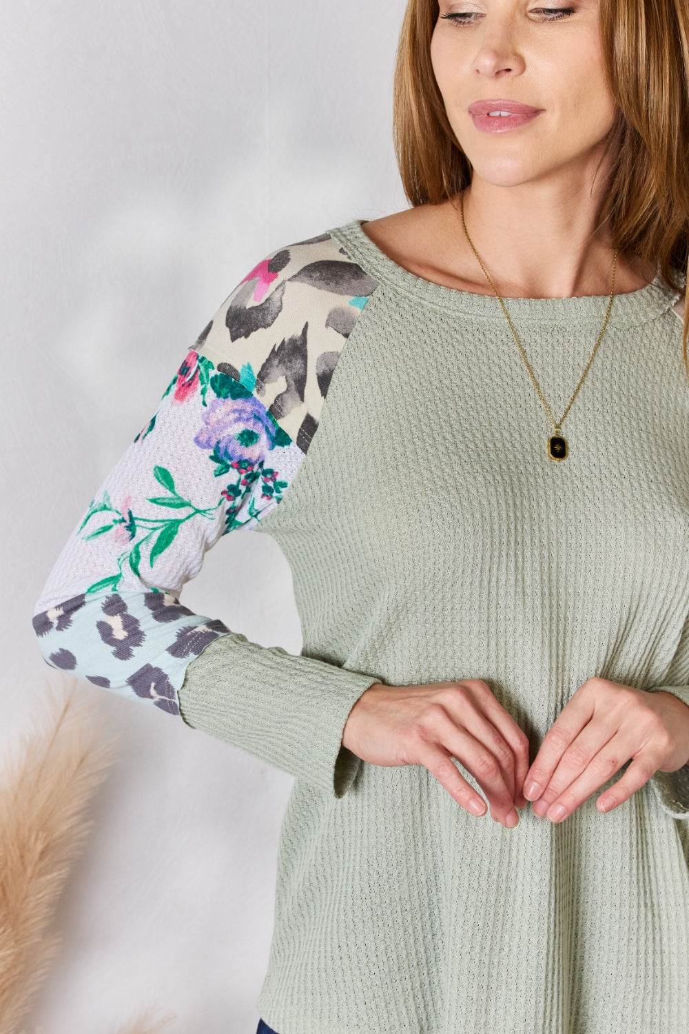 Hailey & Co Full Size Printed Round Neck Blouse - Delanoir