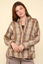 VERY J Contrast Plaid Raw Detail Shirt - Delanoir