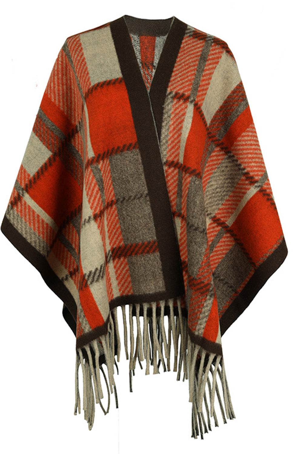 Cloak Sleeve Fringe Detail Poncho - Delanoir