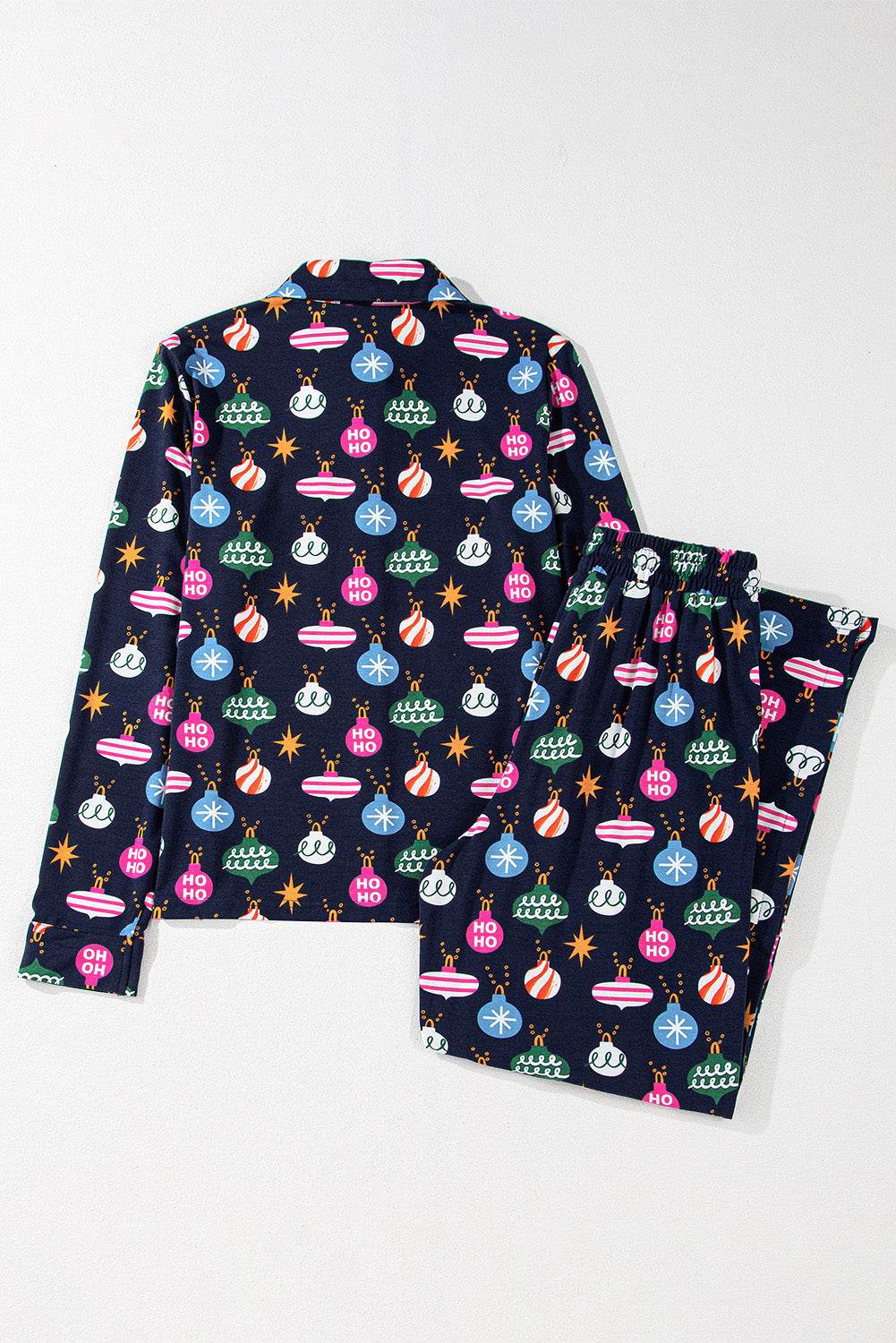Christmas Lights Print Collared Neck Top and Pants Set - Delanoir
