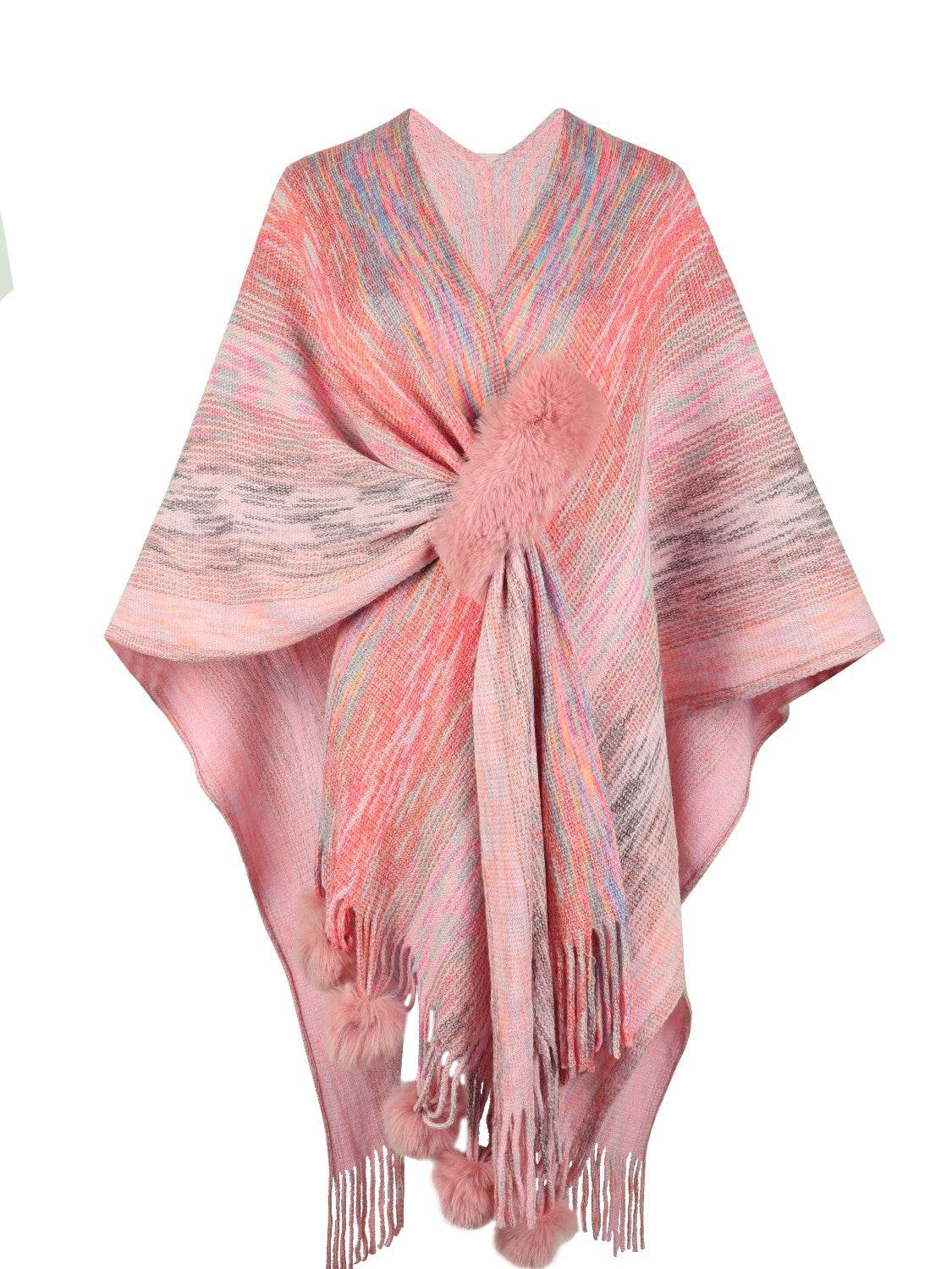 Heathered Fringe Hem Poncho - Delanoir