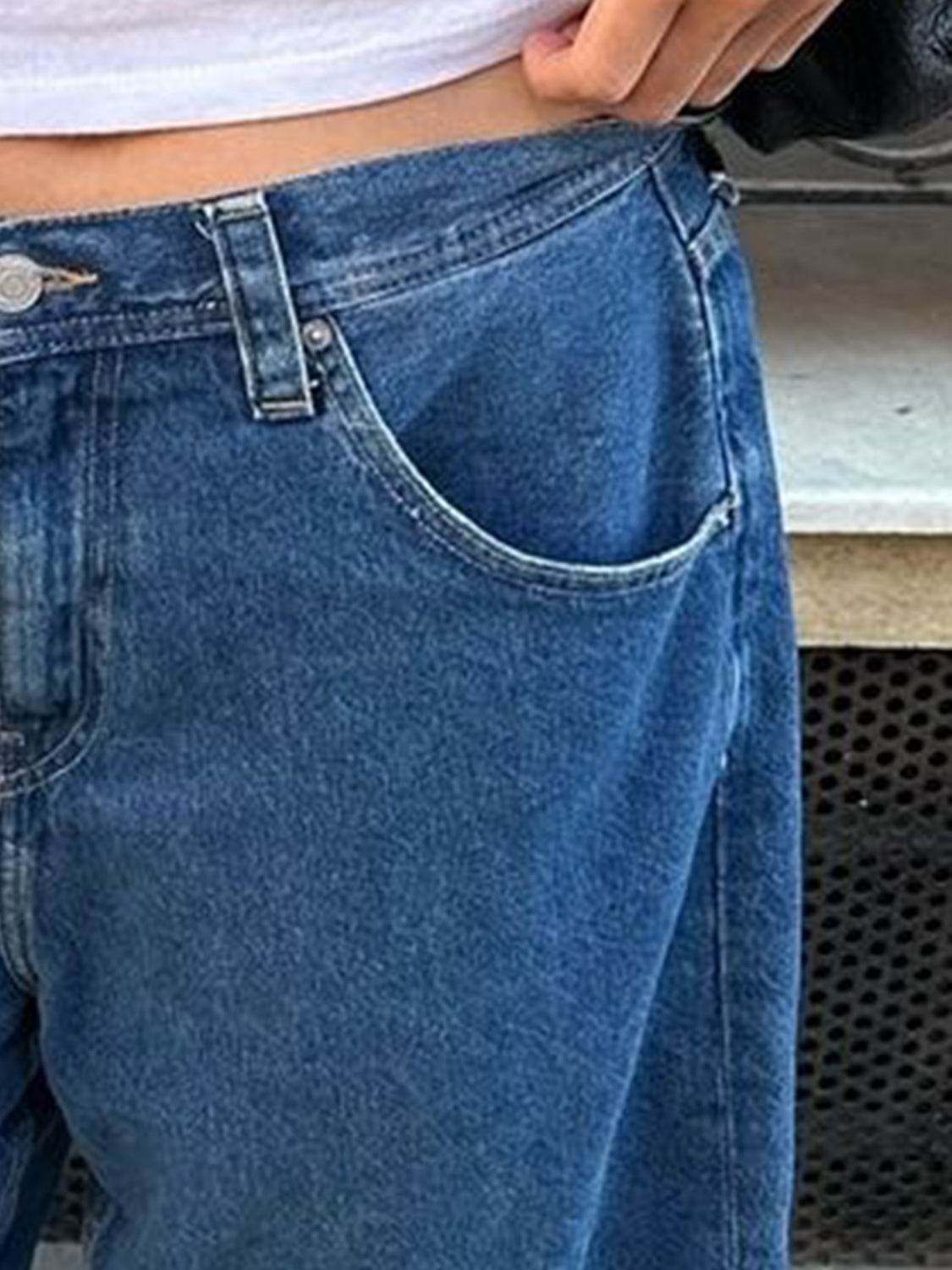 High Waist Denim Shorts with Pockets - Delanoir