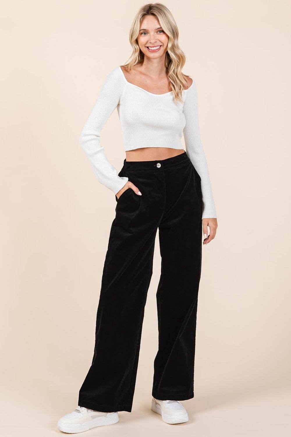 Mittoshop Corduroy Back Elastic Waist Pants - Delanoir