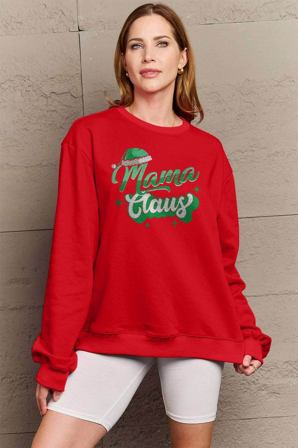 Simply Love Full Size MAMA CLAUS Round Neck Sweatshirt - Delanoir