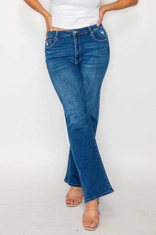 bytos Full Size Cat's Whiskers High Rise Straight Jeans - Delanoir