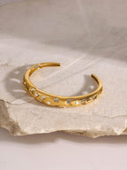 Stainless Steel Inlaid Rhinestone Cutout Bracelet - Delanoir