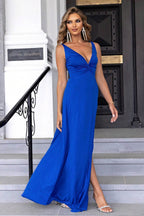 Twisted Slit Plunge Maxi Dress - Delanoir