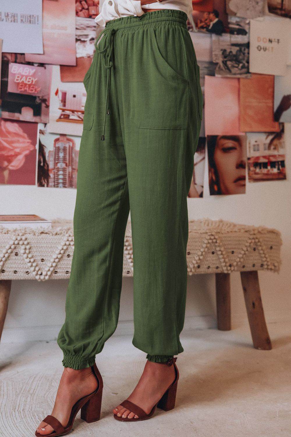Tied Long Joggers with Pockets - Delanoir