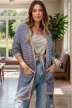 Open Front Long Sleeve Striped Cardigan - Delanoir