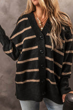 Striped Button Down Long Sleeve Cardigan - Delanoir