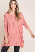 BOMBOM Round Neck Long Sleeve Oversized Top - Delanoir