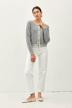 Be Cool Cable Knit Long Sleeve Contrast Edge Cardigan - Delanoir