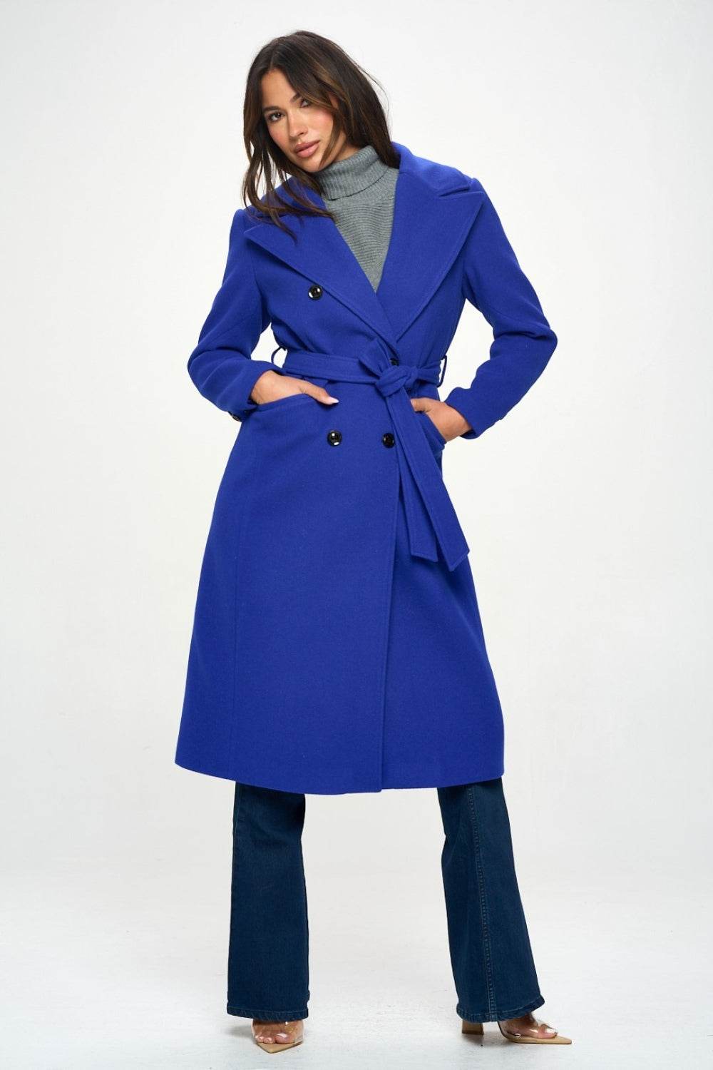Coalition LA Double-Breasted Longline Coat with Belt - Delanoir
