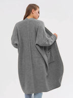 Pocketed Open Front Long Sleeve Longline Cardigan - Delanoir