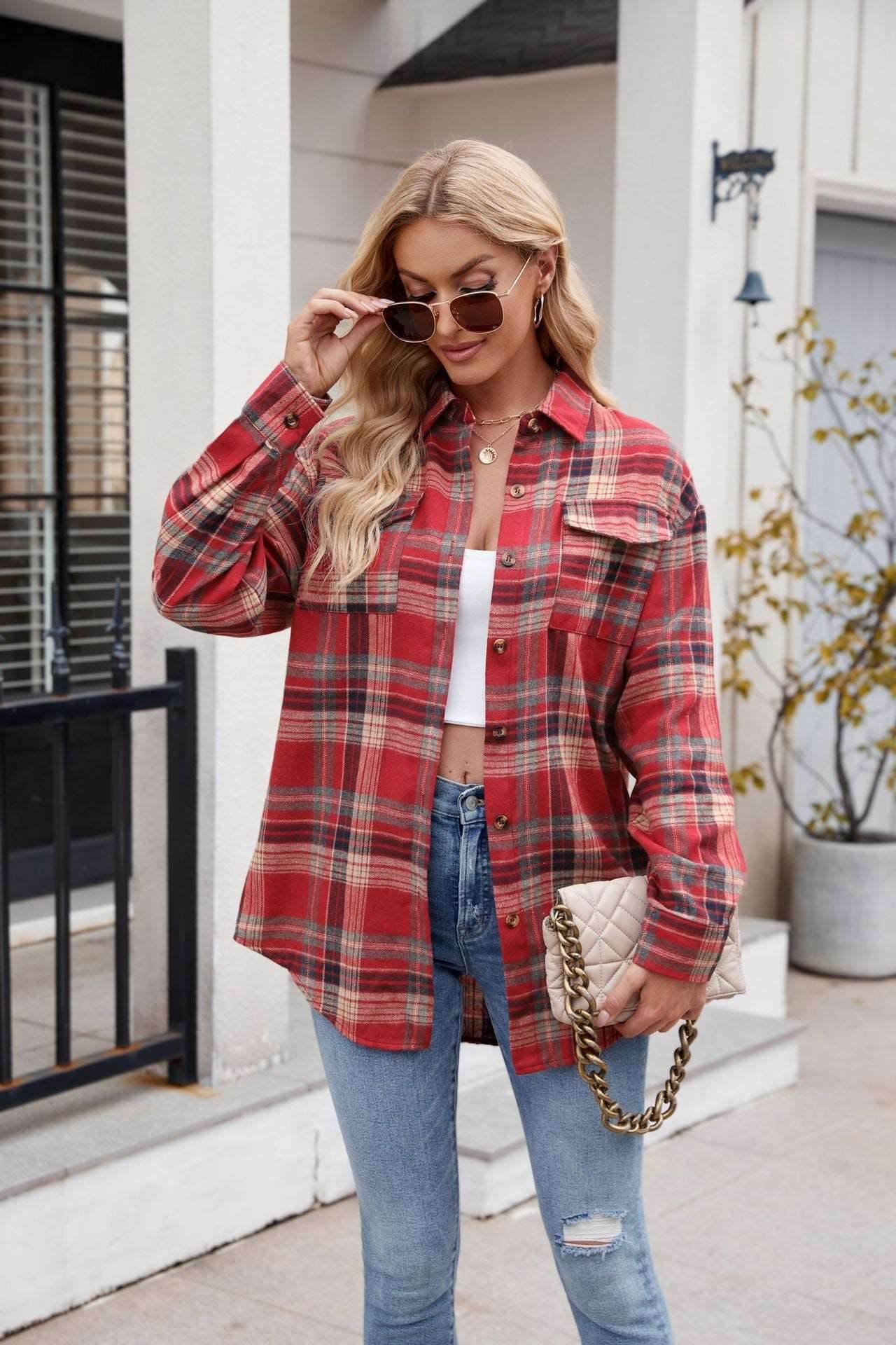 Mandy Plaid Button Up Long Sleeve Shirt - Delanoir