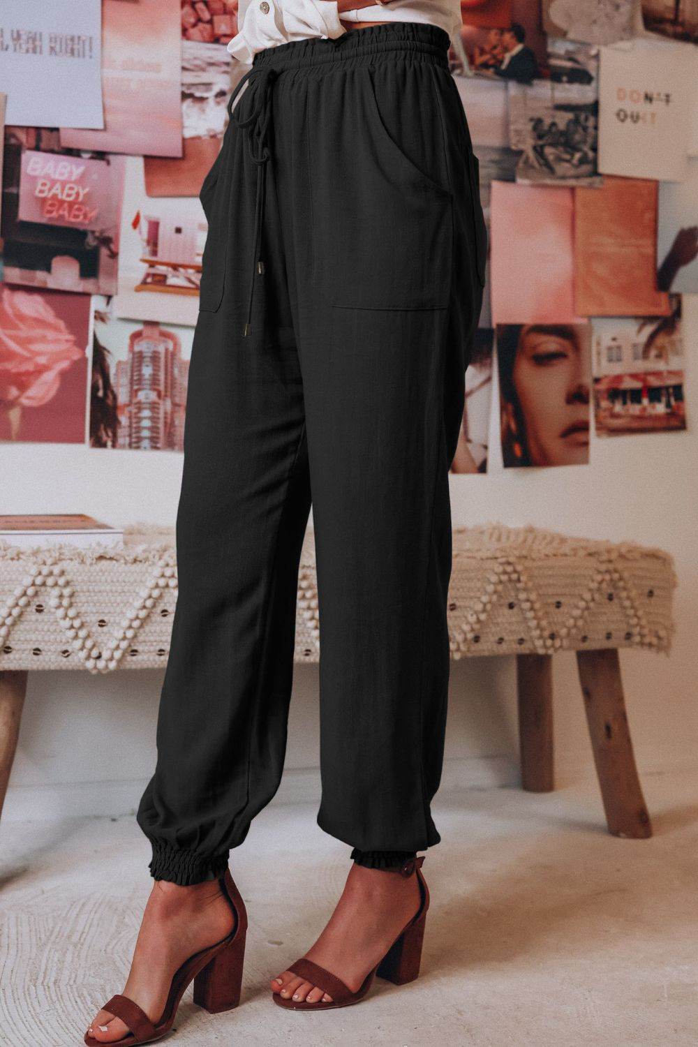 Tied Long Joggers with Pockets - Delanoir