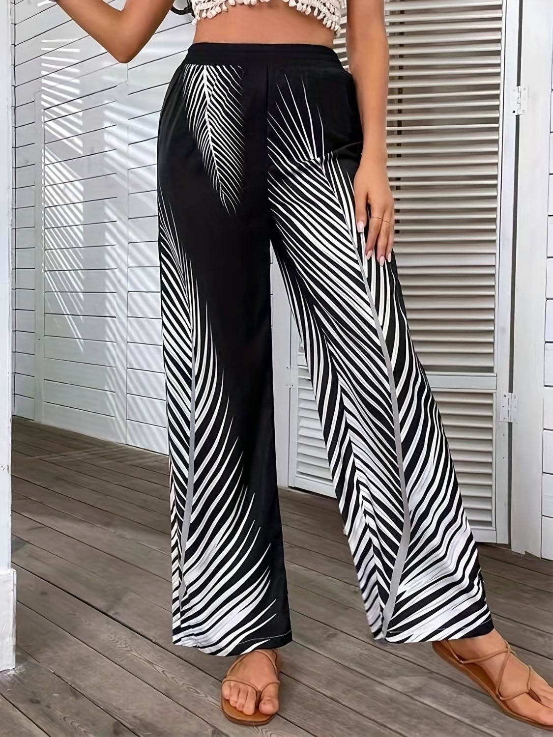 Printed Wide Leg Pants - Delanoir