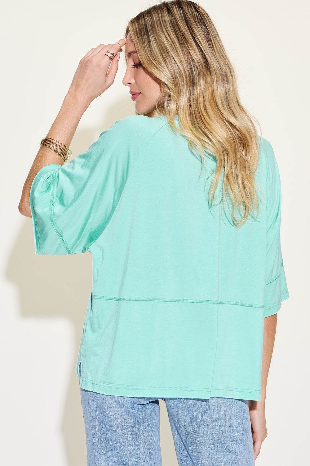 Basic Bae Full Size Bamboo Round Neck Exposed Seam T-Shirt - Delanoir