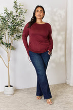 Culture Code Full Size Drawstring Round Neck Long Sleeve Top - Delanoir